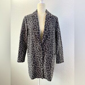 Lucky Brand Black Gray Leopard Print Mid Thigh Length Blazer Coat Medium